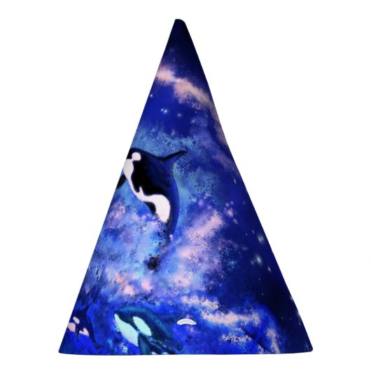 満月の上のキラークジラパーティーハット絵を描- パーティーハット (右)