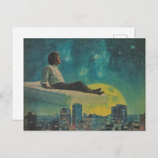 満月の上の魔法の浮き上がったマットレス ポストカード (正面/裏面)