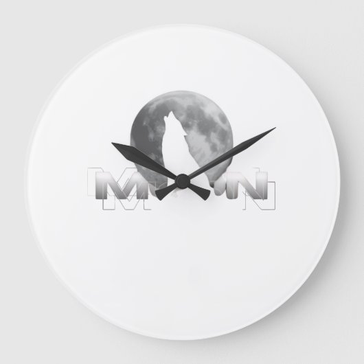 満月の下でのオオカミの遠吠え ラージ壁時計 (正面)