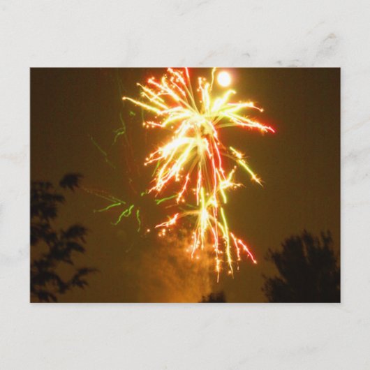 満月の下での花火 ポストカード (正面)