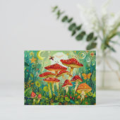 満月の下でハラタケ科のキノコを飛ばす ポストカード (スタンド正面)