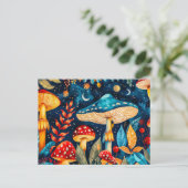 満月の下でハラタケ科のキノコを飛ばす ポストカード (スタンド正面)