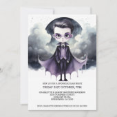 満月の下でハロウィンのかわいい吸血鬼 招待状 (正面)