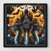 満月の下で三頭の魔女帽の蛇 スクエア壁時計 (正面)