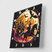 満月の下で劇的なハロウィーンの馬に乗ること スクエア壁時計 (傾斜)