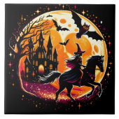満月の下で劇的なハロウィーンの馬に乗ること タイル (正面)