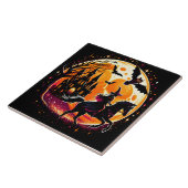 満月の下で劇的なハロウィーンの馬に乗ること タイル (側面)