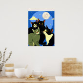 満月の下で吠える猫 ポスター (キッチン)