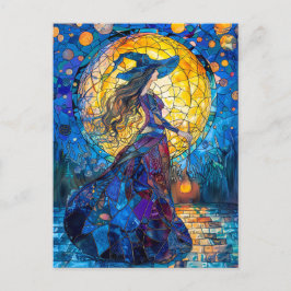 満月の下で呪文を鋳造する魔女 ポストカード