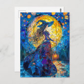 満月の下で呪文を鋳造する魔女 ポストカード (正面/裏面)