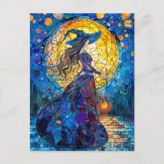 満月の下で呪文を鋳造する魔女 ポストカード (正面)