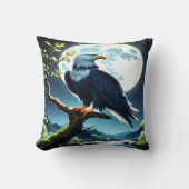 満月の下で枝に止まったワシ クッション (正面)