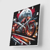 満月の下で燃えるようなバイクが走る スクエア壁時計 (傾斜)