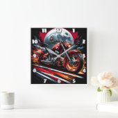 満月の下で燃えるようなバイクが走る スクエア壁時計 (ホーム)