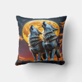 満月の下で狼が白熱［赤熱］光を放つ吠える クッション (裏面)