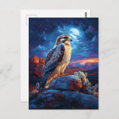 満月の下で砂漠でタカ ポストカード (正面/裏面)