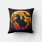 満月の下で神秘的なハロウィーンの馬に乗る クッション (裏面)