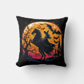 満月の下で神秘的なハロウィーンの馬に乗る クッション (正面)