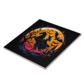 満月の下で神秘的なハロウィーンの馬に乗る タイル (側面)