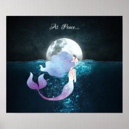 満月の下で穏やかに泳ぐ人魚 ポスター