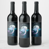 満月の下で穏やかに泳ぐ人魚 ワインラベル (ボトル)