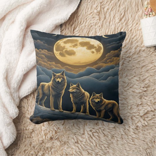 満月の下で魅了されたオオカミ クッション (ブランケット)