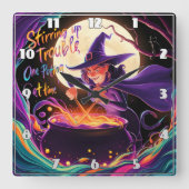 満月の下で魔女がポーションを作る スクエア壁時計 (正面)