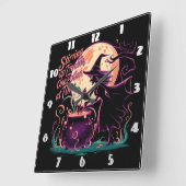 満月の下で魔女がポーションを醸造する スクエア壁時計 (傾斜)