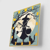 満月の下で魔女がポーションを醸造する スクエア壁時計 (傾斜)