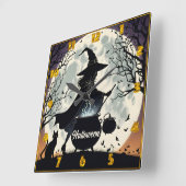 満月の下で魔女がポーション白熱［赤熱］光を放つを巻く スクエア壁時計 (傾斜)