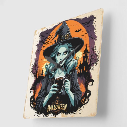 満月の下で魔法を育てる スクエア壁時計 (傾斜)