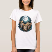 満月の下で鳴く愛らしい猫のトリオ 女性用 Tシャツ (正面)