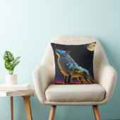 満月の下で鳴く金属製のオオカミ クッション (椅子)