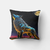 満月の下で鳴く金属製のオオカミ クッション (正面)