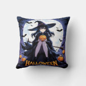 満月の下にカボチャを持つ魔女 クッション (裏面)