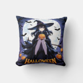 満月の下にカボチャを持つ魔女 クッション (正面)