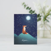 満月の下に坐っている平和~のチャーミングなキツネ ポストカード (スタンド正面)