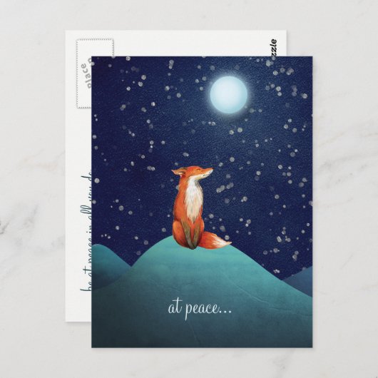 満月の下に坐っている平和~のチャーミングなキツネ ポストカード (正面/裏面)
