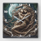 満月の下に抱くロマンチックな骸骨 スクエア壁時計 (正面)