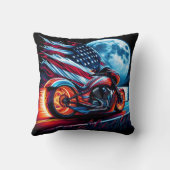 満月の下のオートバイ、アメリカ国旗 クッション (裏面)