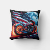 満月の下のオートバイ、アメリカ国旗 クッション (正面)