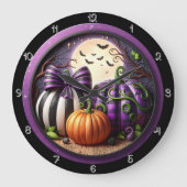 満月の下のカボチャ三匹 ラージ壁時計 (正面)