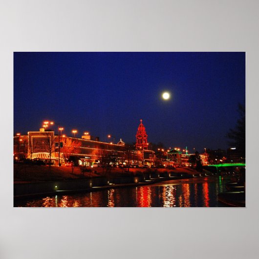 満月の下のカンザスシティプラザクリスマスライト ポスター (正面)
