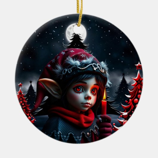 満月の下のゴシック小妖精や小人魔法。 セラミックオーナメント (正面)