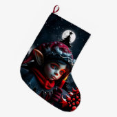 満月の下のゴシック小妖精や小人魔法。 ラージクリスマスストッキング (正面 (吊り時))
