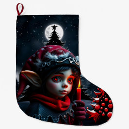満月の下のゴシック小妖精や小人魔法。 ラージクリスマスストッキング