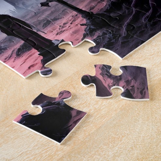 満月の下のゴシック様式の墓地 ジグソーパズル (側面)