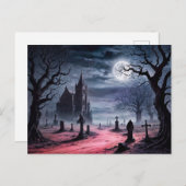満月の下のゴシック様式の墓地 ポストカード (正面/裏面)