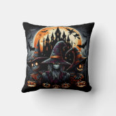 満月の下のハロウィーンのかかしトリオ クッション (裏面)