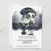 満月の下のハロウィーン怖い少年と犬 招待状 (正面)